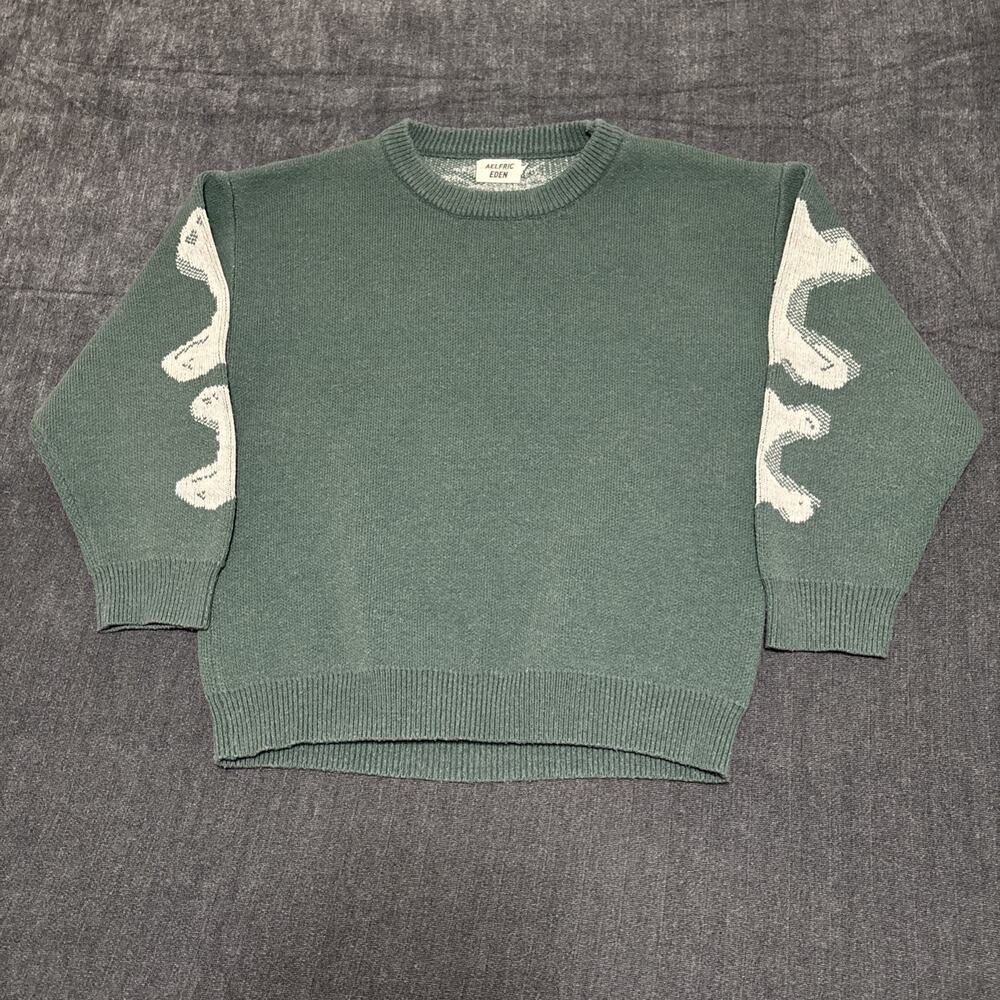 Aelfric Eden Skeleton Sweater Crew Neck Green Oversized Size Large